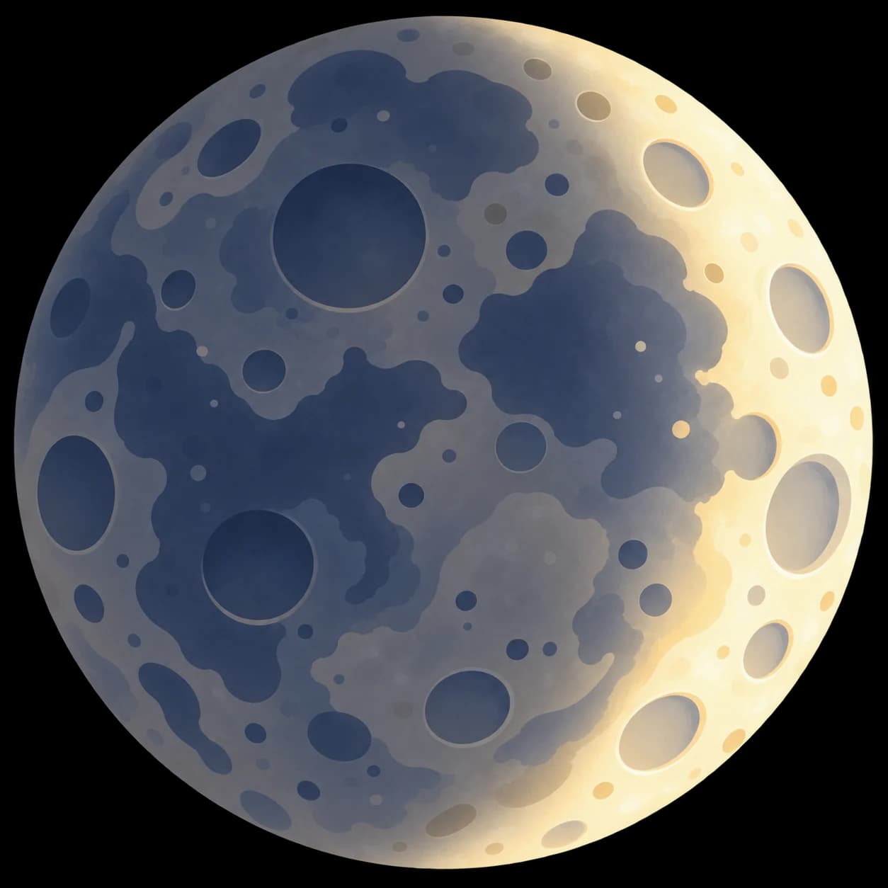 Illustrated Moon print showing a waxing crescent moon